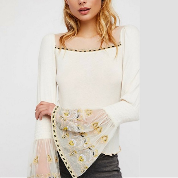 FREE PEOPLE High Tides Bell Sleeves Mesh Top NWT - Picture 2 of 4